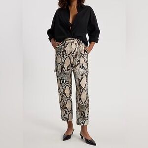 Express High Waisted Satin Snakeskin Belted Cargo Ankle Pants Size 10R NWT